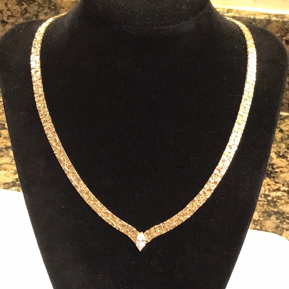 Vintage Jewelry - 3/$15 Vintage Gold Nugget & CZ V Necklace